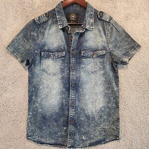 Rok Shirt Mens Size Small Blue Button Up Short Sleeve Y2K Retro Denim